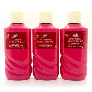 3-Pack Bath & Body Works Milk Raspberry Holiday Pie Bar Body Wash Gel 10 oz - Picture 1 of 3