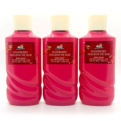 3-Pack Bath & Body Works Milk Raspberry Holiday Pie Bar Body Wash Gel 10 oz - Image 1 of 3
