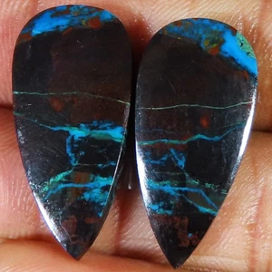natural AZURITE pair cabochon loose gemstone 32.85 Cts. (12x26x3 mm) pear shape - Picture 1 of 6