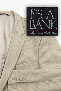 Jos. A. Bank Blazer Coat Sports Suit Jacket 100% Wool 48L 50" Glenn Check EUC - Picture 1 of 16