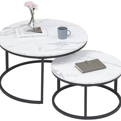 Set 2 Beistelltische im Marmordesign Metall] für Wohnzimmer, schwarz - Bild 1 von 4