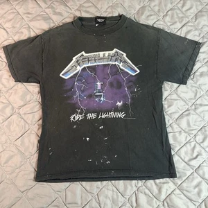 VINTAGE Metallica Shirt Adult Medium Black Ride the Lightning Rock Music Concert - Picture 1 of 17