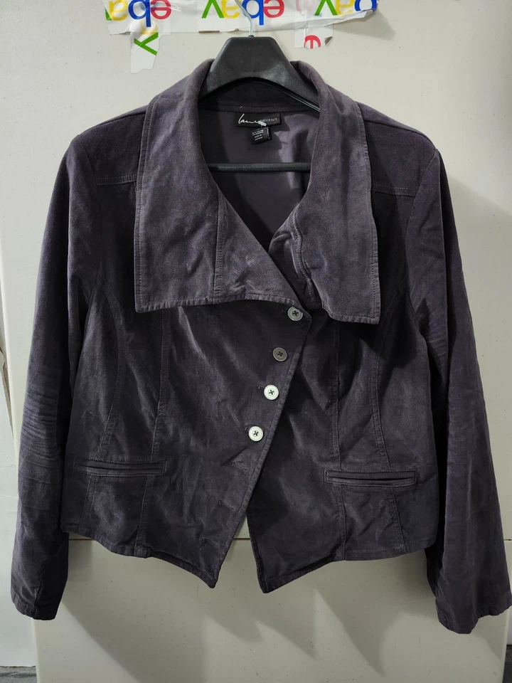 Lane Bryant Jacket Womens 18 Blue Corduroy Asymmetrical Button Up Cowl Blazer - Image 1 of 4