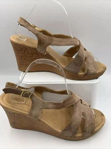 Marks And Spencer Taupe Leather Suede Strappy Wedge Heel Sandals. Size 8 - Picture 1 of 20