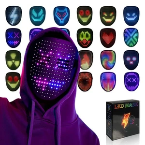 Led Mask with Gesture Sensing, Light up Face Transforming Mask for Halloween Xma - Picture 1 of 7