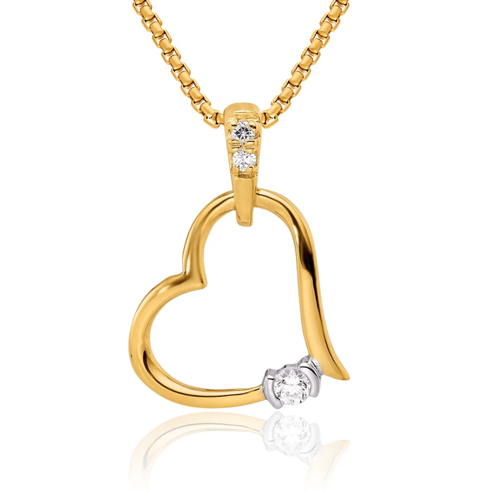 14K Solid Two Tone Gold Heart Diamond Necklace - Image 1 of 1