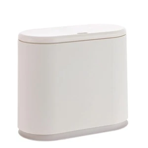 White Slim Rectangular Plastic Trash Can with Press Type Lid,8 Liter / 2.1 Ga... - Picture 1 of 6