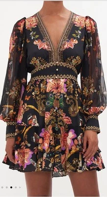 Camilla Button Front Fill Dress To Catch A Spider XXS 8 mini Black Silk Rrp $479 - Image 1 of 4