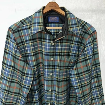 Vintage 70s 80s Pendleton 100% Wool Flannel Plaid Shirt Made In USA Size M CLEAN - Image 1 of 4