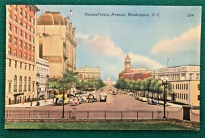 Washington DC D C Pennsylvania Ave Street Scene Linen Postcard - Picture 1 of 2