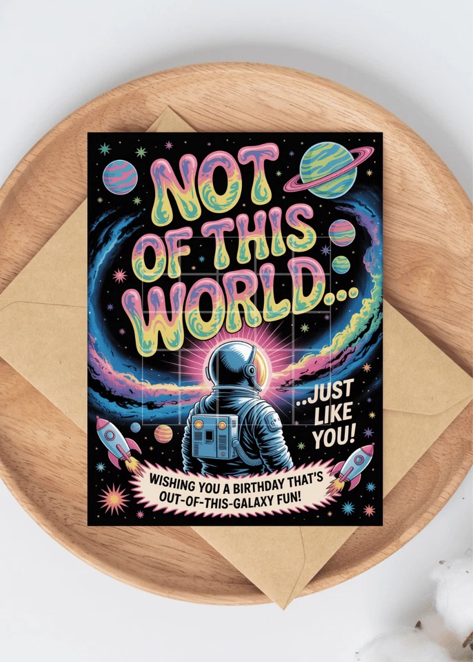 Tarjeta de felicitación de cumpleaños de astronauta para adultos o niños tarjeta plana de 5x7" con sobre Foto 1 de 1