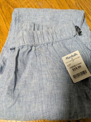 Nichole Miller Women's Size Medium Blue Linen Ankle Pants Elastic Waist NWT - Image 1 of 4