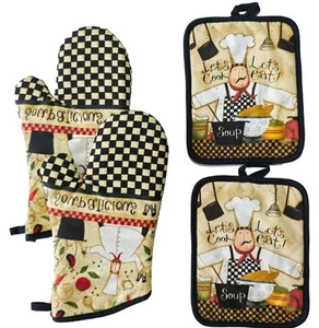 Oven Mitts and Pot Holders Sets, Cool Chef Kitchen Oven Mitts Heat Resistant ... - Picture 1 of 6