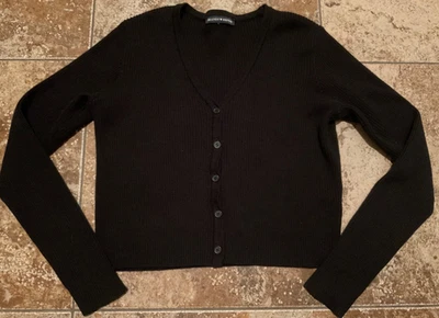 Brandy Melville Brown Cardigan Ribbed Knit Long Sleeve Crop Top One Size - Image 1 of 4