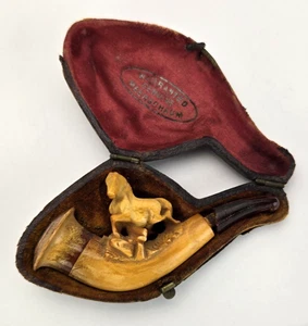 Carved Horse Antique Meerschaum Pipe Figural with Case 3.5 inch Miniature Turkey - Picture 1 of 11