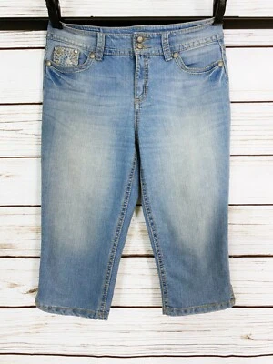 Code Bleu Womens Crop Jeans Size 10 Blue Capri Pants Flap Pockets Embellished - Image 1 of 4