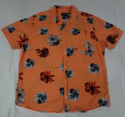 MATIX ALL OVER FLOWERS HAWAIIAN BUTTON UP ORANGE XL SHIRT J865 - Image 1 of 4