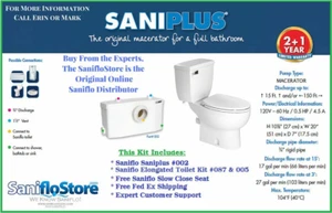 NEW SANIFLO SANIPLUS ELONGATED UPFLUSH TOILET KIT, 3 YEAR WARRANTY,FREE SHIPPING - Picture 1 of 6