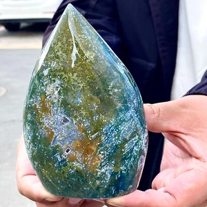 1.81LB Natural Water Grass Agate Crystal Products Water Drop Polishing Treatmen - Imagen 1 de 12