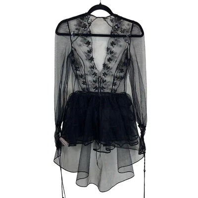 Vestido corto Agent Provocateur Skylee malla con volantes negro talla 8 Foto 1 de 4