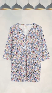 Ex Seasalt Women’s Adventurer Printed Cotton Tunic in Woodblock Blossom Lupin - Picture 1 of 2