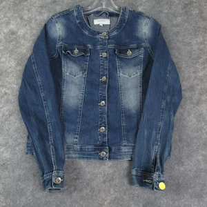 Image Denim Jacket Womens Large Blue Long Sleeve Cropped Button Up Medium Wash * - Picture 1 of 12