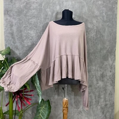 Blusa Top Altard State Mangas Globo Gran Tamaño Talla L Beige Punto Gofre Foto 1 de 4