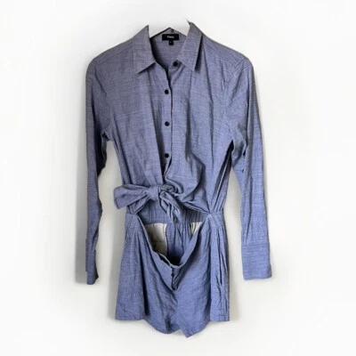 Theory Gray Blue Ranay Linen Blend Romper - Image 1 of 4