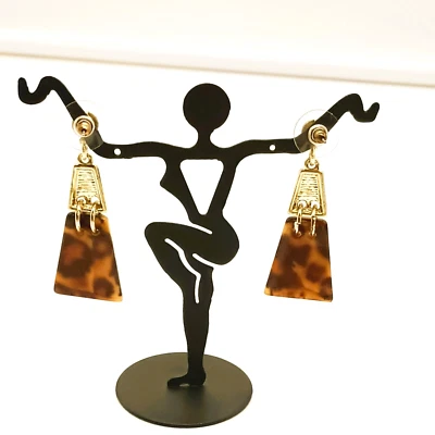 Pendientes piramidales dorados con estampado de animales acrílico colgantes poste de caída perforado joyería boho Foto 1 de 4