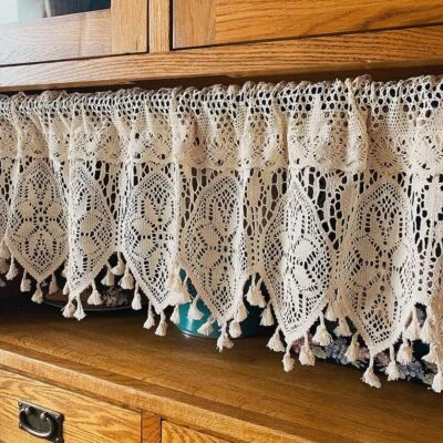 Rustic Crochet Lace Kitchen Window Curtain Valance Cafe Tiers Farmhouse Decor - Image 1 of 4