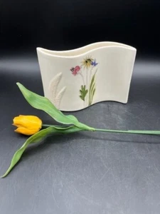 Vintage Baatz Keramik Kunst Vase S Form gewelltes Design USA signiert vom Künstler mit Tulpe - Bild 1 von 10