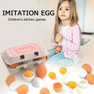 6pcs Wooden Simulation Egg Pretend Play Set Kids Educational Toy Easter Decor - Picture 1 of 7