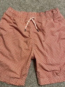 JCrew Boys Swim Trunks size 16; Orange-red & White Geometric Pattern - Picture 1 of 3