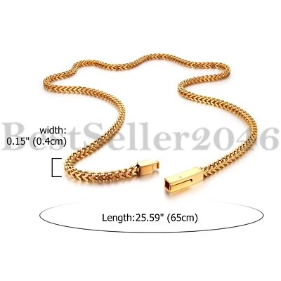 Collar de cadena Franco de acero inoxidable para motociclista de 4 mm para hombre cadena de caja cuadrada 24"/26" Foto 1 de 4