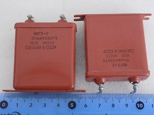 2x MBGO-2 10uF 10%, 160V PIO Kondensatoren MBБГО-2 NOS Made in UdSSR - Bild 1 von 6