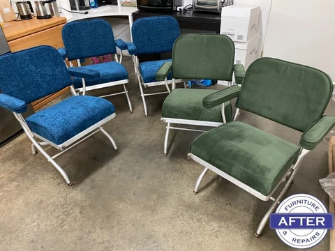 Antique Warren McArthur Folding Chairs, Reupholstered, Green Cover
