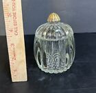 Jeanette National Glass Covered Condiment Mustard Jam Jar Clear with Gold Knob