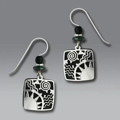 Brincos Adajio preto quadrado com sobreposição de nascer do sol tom prata brilhante feitos à mão EUA - Imagem 1 de 4