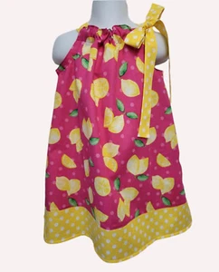 Lemon pillowcase girls dress, Pink and yellow lemon dress, Lemons birthday dress - Picture 1 of 3