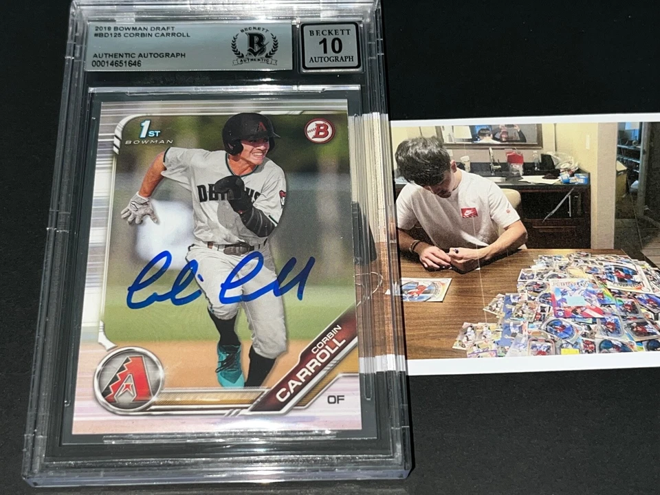 Corbin Carroll Diamondbacks SIGNED 2019 1st BOWMAN Base BAS Beckett Auto 10 .. - Image 1 of 1