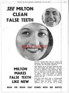 1929 Werbung für MILTON Antiseptic Falsche Zähne Reiniger #2 Zahnersatz Druck Anzeige 741/88 - Bild 1 von 1