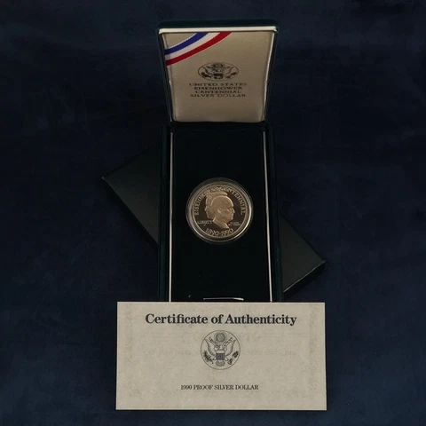 1990 US Mint $1 Eisenhower Centennial Proof Silver Dollar - Free Shipping USA Cover