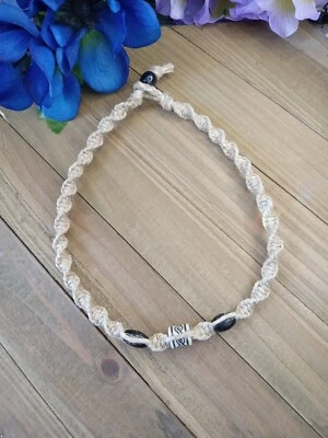 Collar de cáñamo, estilo surf de 18 pulgadas, giro grueso - cuentas negras, hecho a mano sin metal  Foto 1 de 4
