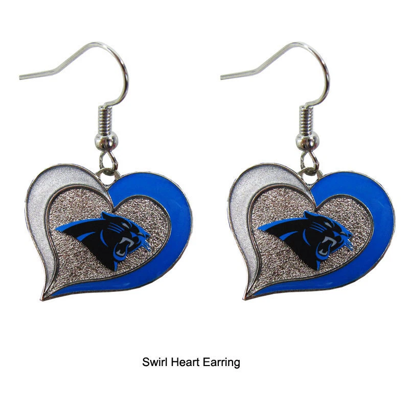 Carolina Panthers Swirl Heart Earring Dangle Set Logo Charm Jewelry Pendant NFL