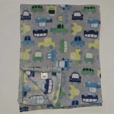 Baby Gear Gray Car Truck Bus Fleece Baby Blanket Green Blue Yellow 30x40 - Image 1 of 4