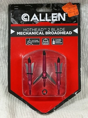 Allen Hothead 2 Blade 100 Grain 1 3/4" Cut Mechanical Broadhead 3pk New NOS (G19 - Image 1 of 4