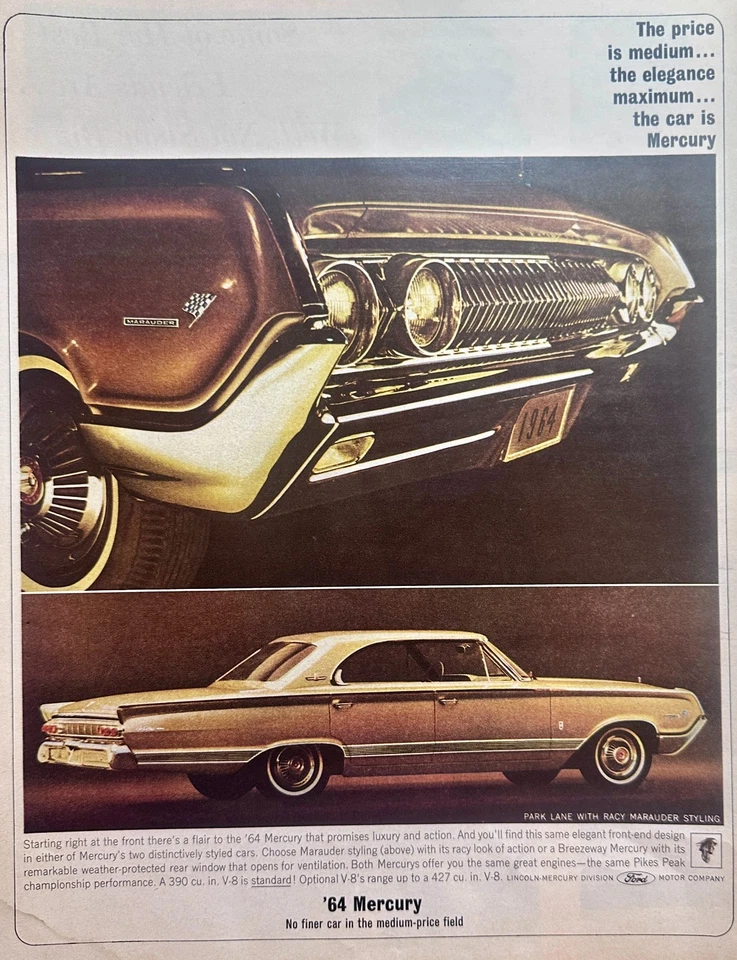 1964 Mercury Park Lane with Racy Marauder Styling Ad #1586 - Image 1 of 1
