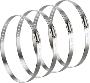 NEBURORA 5 Inch Hose Clamp Adjustable 304 Stainless Steel Duct Clamp 4 Pack Worm - Picture 1 of 12