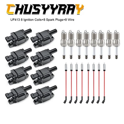 8 Pack Ignition Coil & Spark Plug Wire UF413 For 2006-2007 Cadillac CTS 6.0L-V8 - Image 1 of 4