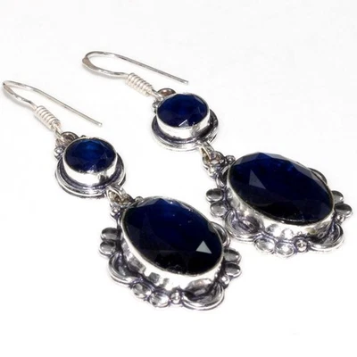 Pendientes hechos a mano de piedras preciosas chapadas en plata 925 con topacio de iolita joyería de 2,4" GW Foto 1 de 3